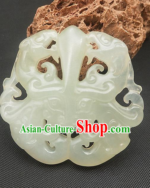 Chinese Ancient Carving Dragon Phoenix Jade Necklace Accessories Jade Label Craft Hetian Jade Pendant