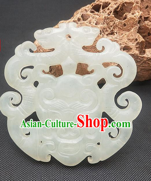 Chinese Ancient Jade Monster Necklace Accessories Hetian Jade Label Craft Carving Dragon Jade Pendant