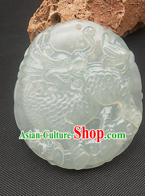 Chinese Handmade Jade Accessories Hsiuyen Jade Label Craft Carving Kylin Jade Necklace Pendant