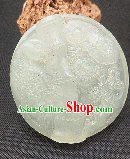 Chinese Handmade Jade Accessories Hsiuyen Jade Label Craft Carving Bamboo Plum Jade Necklace Pendant