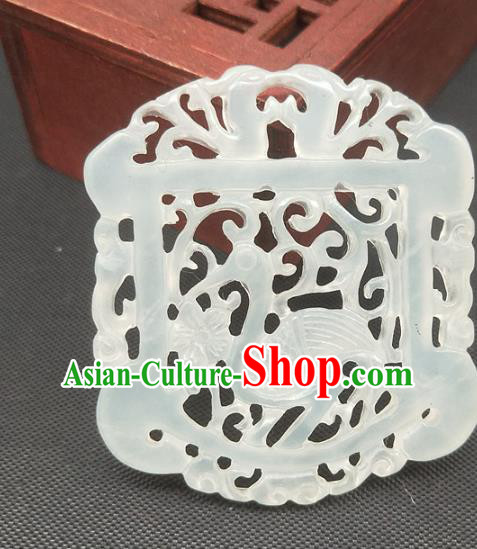 Chinese Handmade White Jade Accessories Hsiuyen Jade Label Carving Crane Jade Necklace Pendant Craft