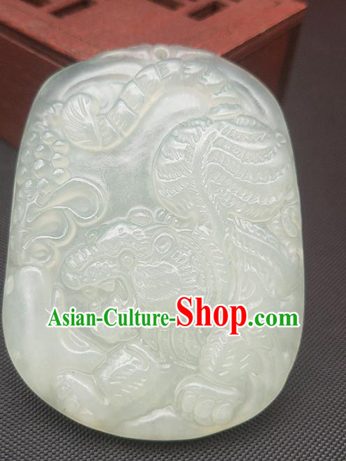 Chinese Handmade Jade Necklace Accessories Craft Pendant Hsiuyen Jade Label Carving Tiger Jade Longevity Lock