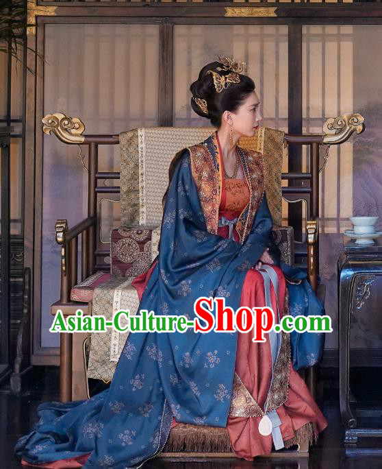 Chinese Ancient Song Dynasty Queen Historical Costumes and Headdress Drama Serenade of Peaceful Joy Empress Cao Danshu Dress Garment