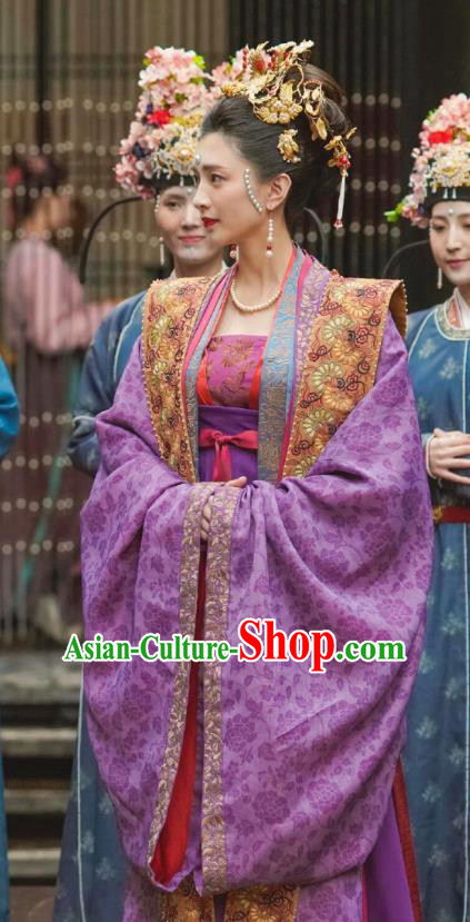 Chinese Ancient Garment Song Dynasty Empress Historical Costumes and Headpieces Drama Serenade of Peaceful Joy Queen Cao Danshu Dress