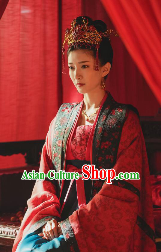 Chinese Ancient Wedding Garment Song Dynasty Historical Costumes and Headwear Drama Serenade of Peaceful Joy Empress Cao Danshu Hanfu Dress