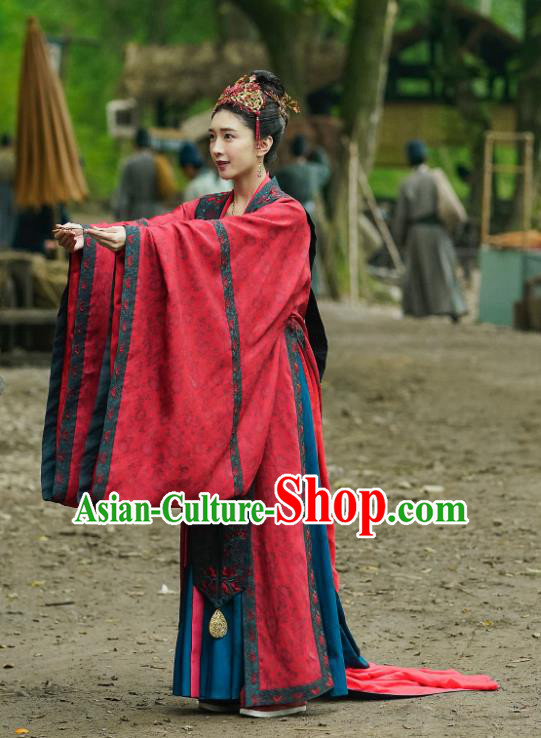 Chinese Ancient Wedding Garment Song Dynasty Historical Costumes and Headwear Drama Serenade of Peaceful Joy Empress Cao Danshu Hanfu Dress