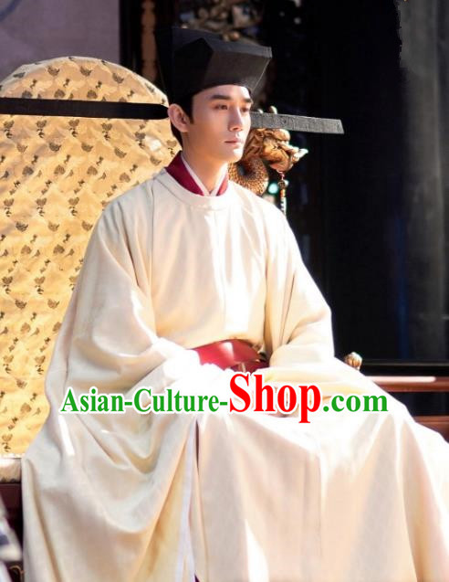 Ancient Chinese Song Dynasty Emperor Garment Historical Costumes and Headwear Drama Serenade of Peaceful Joy Renzong Wang Kai Imperial Robe