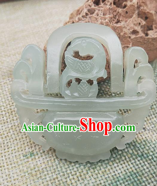 Chinese Handmade Jade Carving Cornucopia Necklace Accessories Handgrip Craft Jade Jewelry Jade Basket Pendant