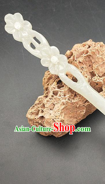 Chinese Ancient White Jade Plum Blossom Hanfu Hair Accessories Jade Hairpin Hair Clip Headwear