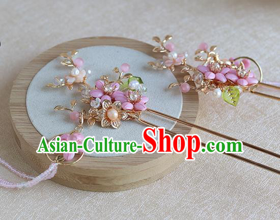 Chinese Ancient Hanfu Hair Accessories Women Hairpin Headwear Pink Shell Flowers Tassel Hair Clip