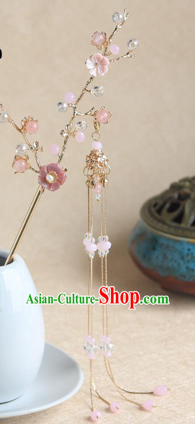 Chinese Ancient Hanfu Hair Clip Hair Accessories Women Pink Shell Plum Tassel Hairpin Headwear