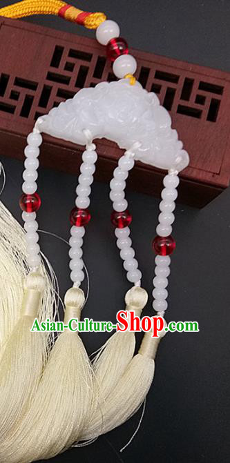 Chinese Handmade Beige Tassel Jade Waist Accessories Handgrip Craft Handmade Jade Jewelry White Jade Pendant