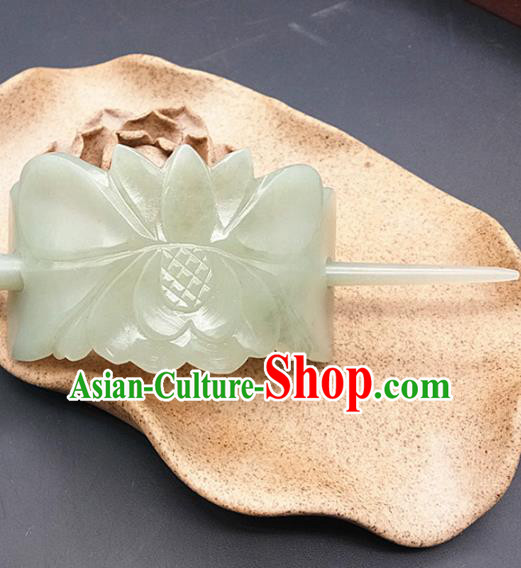 Chinese Ancient Jade Lotus Hairdo Crown Hanfu Hair Accessories Jade Hairpin Hair Clip Headwear