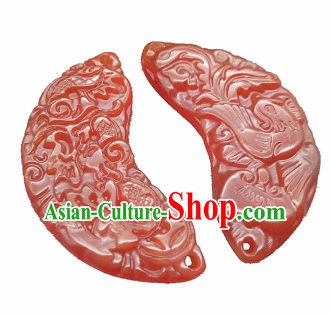 Chinese Handmade Jade Semi Annular Waist Accessories Handgrip Craft Handmade Jade Jewelry Jade Dragon Phoenix Pendant