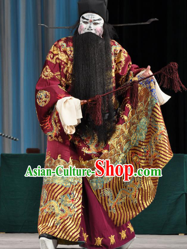 Chinese Peking Opera Laosheng Old Men Costumes The Huarong Path Cao Cao Apparel Garment and Hat