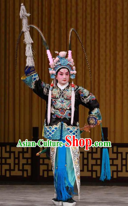 Chinese Peking Opera Wusheng Garment the Fourth Son Visits His Mother Martial Male Apparel Costumes and Headwear