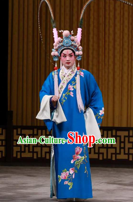 Chinese Peking Opera Garment the Fourth Son Visits His Mother Apparel Costumes Young Men Embroidered Robe and Hat