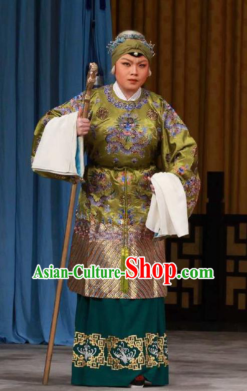 Chinese Peking Opera Lao Dan Costumes the Fourth Son Visits His Mother Old Female Apparel Garment Dress and Headwear