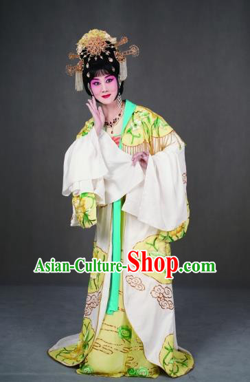 Chinese Peking Opera Costumes the Royal Consort of Tang Apparel Hua Tan Diva Yellow Dress Garment and Headpieces