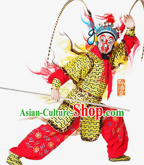 Chinese Peking Opera Wusheng Martial Men Garment A Monkey King Costumes Sun Wukong Takefu Apparel and Headwear