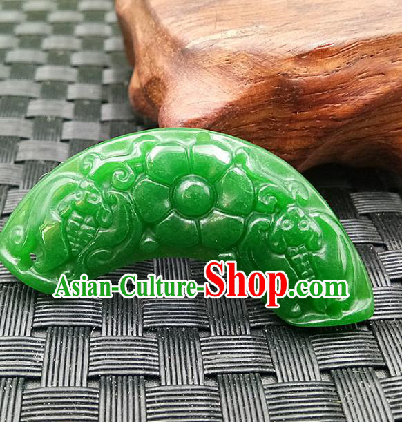 Chinese Handmade Green Jade Arc Necklet Accessories Handgrip Craft Handmade Jade Jewelry Jade Carving Flower Waist Pendant