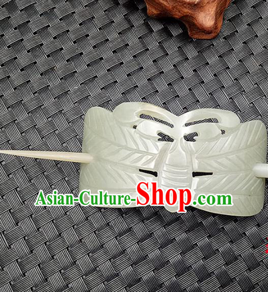 Chinese Ancient Jade Hairdo Crown Hair Clip Hanfu Hair Accessories Jade Hairpin Carving Butterfly Headwear