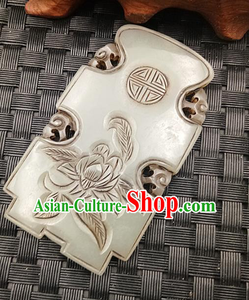 Chinese Handmade Jade Label Accessories Handgrip Craft Handmade Jade Jewelry Jade Carving Flower Necklace Pendant