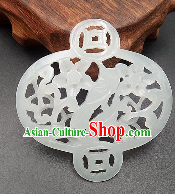 Chinese Handmade Jade Label Accessories Handgrip Craft Handmade Jade Jewelry Jade Carving Plum Waist Pendant