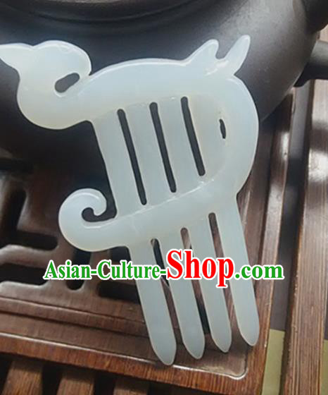 Chinese Ancient Jade Hair Comb Hanfu Hair Accessories Carving Jade Hairpin Headwear