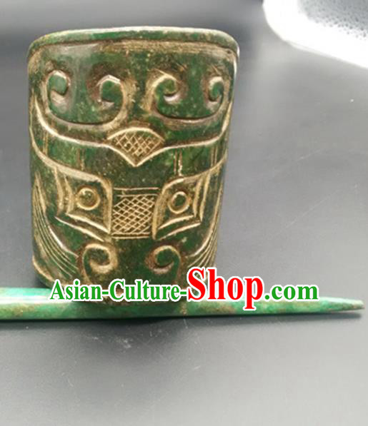 Chinese Ancient Men Jade Hairdo Crown Hanfu Hair Accessories Hairpin Carving Monster Jade Headwear