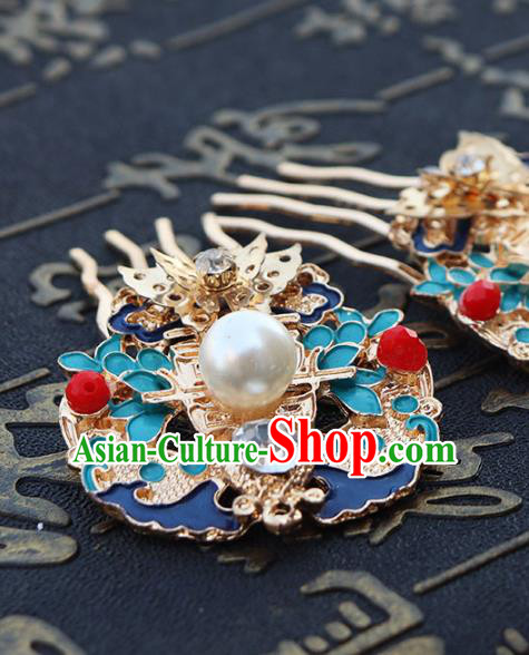 Chinese Ancient Blueing Hair Combs Hanfu Hair Accessories Hairpin Ming Dynasty Women Headwear