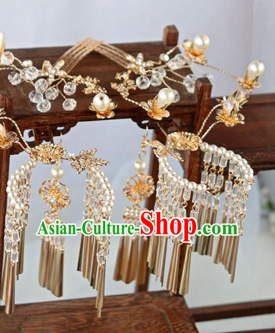 Chinese Ancient Tassel Hair Clip Hanfu Hair Accessories Women Headwear Hairpin Golden Hair Comb Complete Set