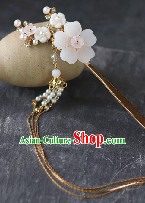 Chinese Ancient Hanfu Tassel Flowers Hair Clip Hair Accessories Women Headwear White Flower Hairpin