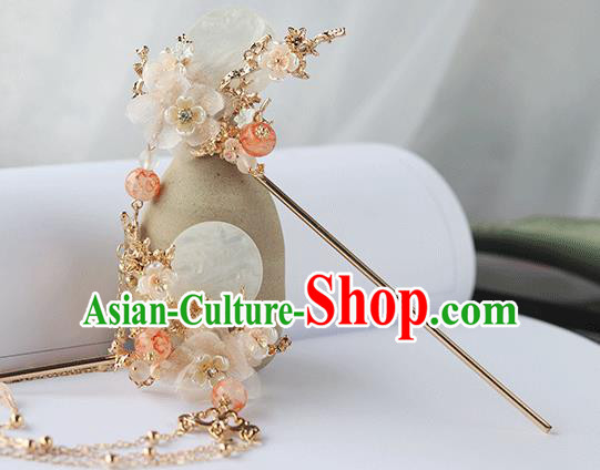 Chinese Ancient Hanfu Silk Flower Tassel Hair Clip Hair Accessories Women Headwear Shell Hairpin