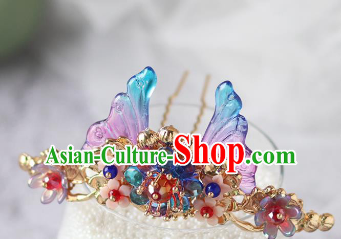 Chinese Ancient Hanfu Purple Butterfly Hair Clip Hair Accessories Women Hairpin Headwear Hair Crown