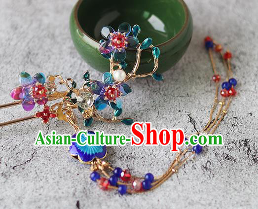 Chinese Ancient Hanfu Blueing Hair Clip Hair Accessories Women Plum Blossom Hairpin Headwear