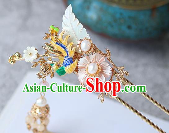 Chinese Ancient Hanfu Hair Accessories Women Golden Tassel Hairpin Headwear Golden Phoenix Hair Clip