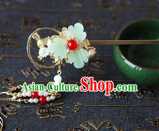 Chinese Ancient Hanfu Green Flower Hair Accessories Women Hairpin Headwear Tassel Hair Clip