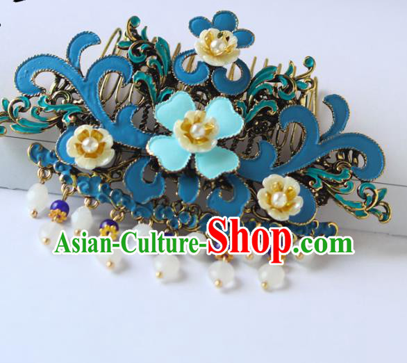 Chinese Ancient Hanfu Blue Hair Combs Hair Accessories Women Headwear Court Hairpins