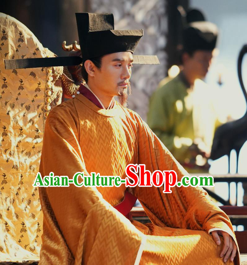 Ancient Chinese Song Dynasty Emperor Renzong Imperial Robe Historical Costumes and Headwear Drama Serenade of Peaceful Joy Wang Kai Garment