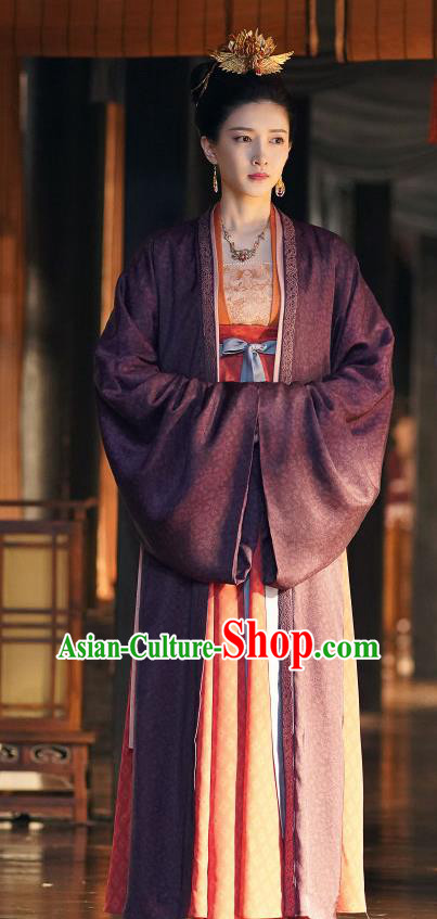 Ancient Chinese Noble Empress Apparel Garment and Headwear Drama Serenade of Peaceful Joy Song Dynasty Queen Cao Danshu Historical Costumes