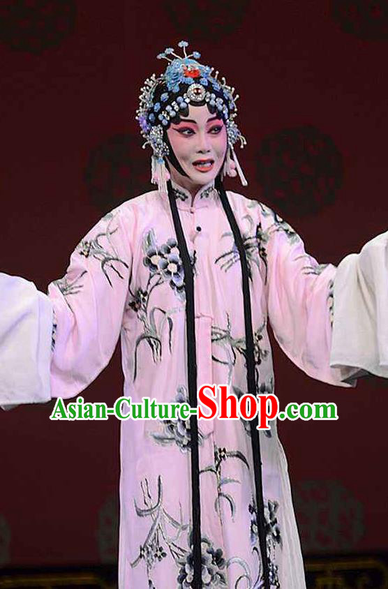 Chinese Beijing Opera Hua Tan Printing Orchid Pink Dress Apparel The Dream in Lady Chamber Peking Opera Garment Costumes and Headpieces