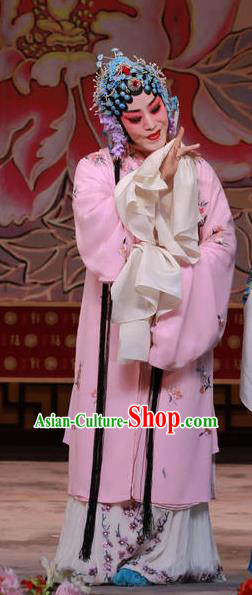 Traditional Chinese Peking Opera Hua Tan Pink Dress Apparel The Dream in Lady Chamber Garment Costumes and Headdress