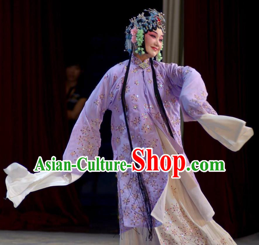 Traditional Chinese Peking Opera Diva Purple Dress Apparel The Dream in Lady Chamber Garment Rich Lady Costumes and Headdress