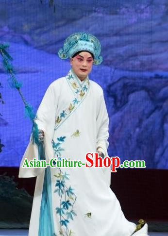 Chinese Beijing Opera Young Men Garment Butterfly Fairy Tale Apparels Xiaosheng Costumes Zhu Yingtai White Robe and Hat