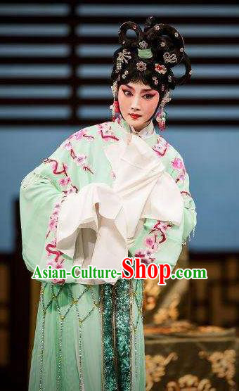 Traditional Chinese Peking Opera Hua Tan Green Dress Apparel Butterfly Fairy Tale Costumes Rich Lady Zhu Yingtai Garment and Headwear