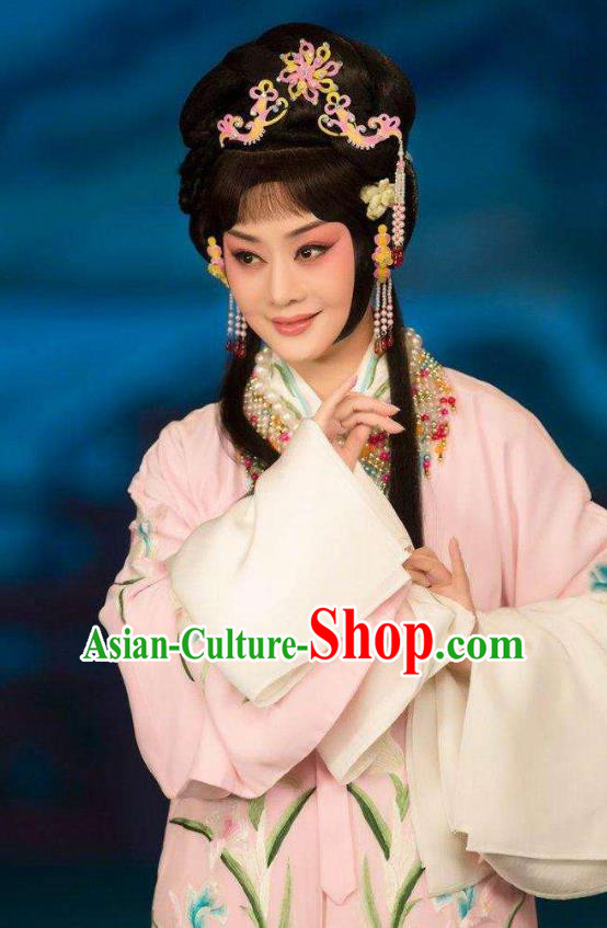 Chinese Traditional Peking Opera Diva Pink Dress Garment Apparel Butterfly Fairy Tale Hua Tan Zhu Yingtai Costumes and Headwear