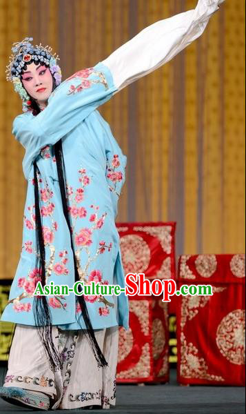 Traditional Chinese Peking Opera Hua Tan Garment Dress San Niang Jiao Zi Wang Chune Costumes Apparels and Headdress