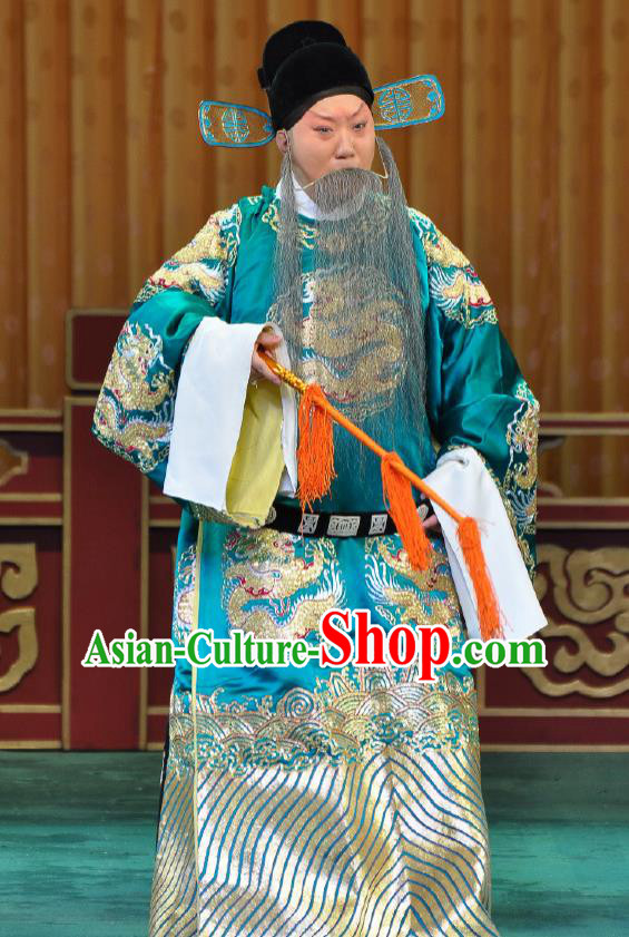 Chinese Beijing Opera Official Costumes Garment Peking Opera Old Men Return of the Phoenix Apparels Embroidered Robe and Hat