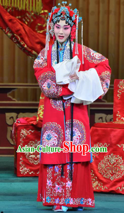 Traditional Chinese Peking Opera Wedding Garment Red Dress Return of the Phoenix Hua Tan Costumes Cape and Headdress Complete Set